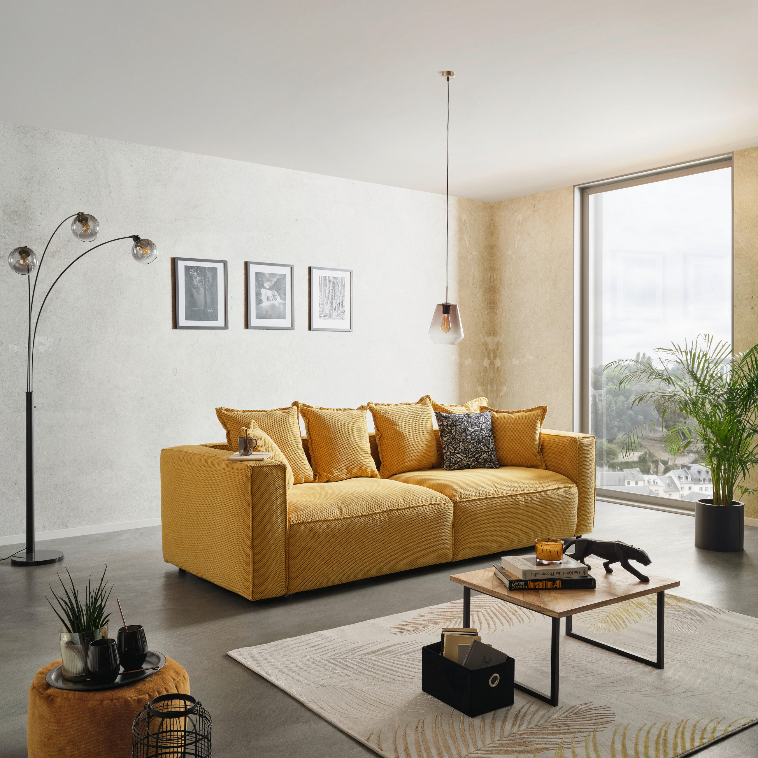 BIGSOFA Mikrofaser Senfgelb  - Senfgelb/Schwarz, MODERN, Textil (280/72/109cm) - MID.YOU
