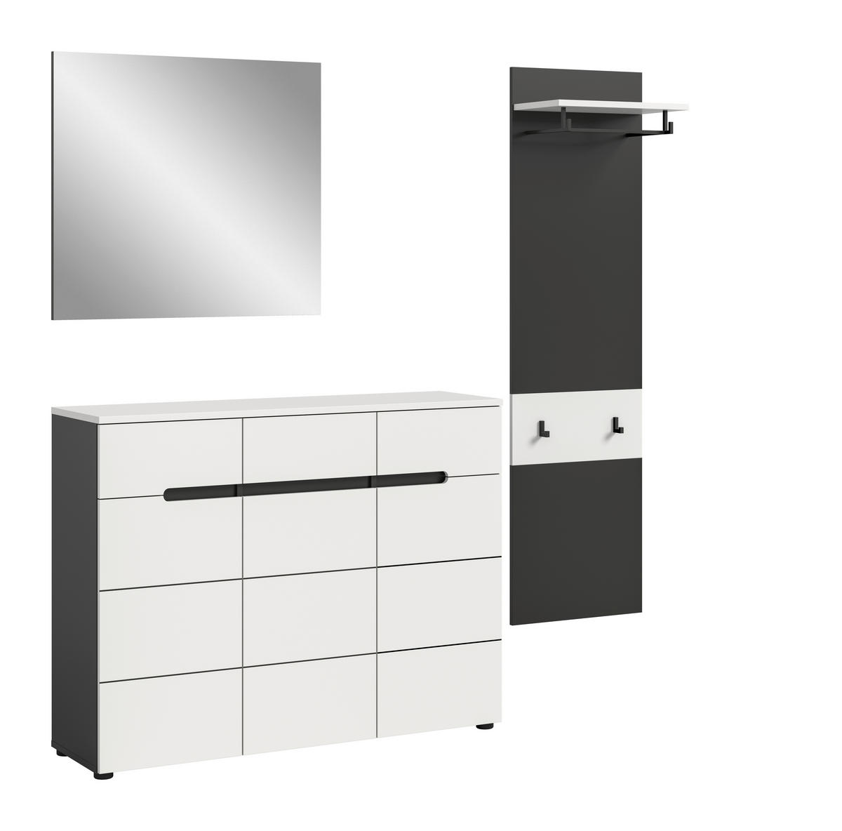 GARDEROBE 3-teilig  in 180/190/37 cm  - Weiß/Grau, Design, Holzwerkstoff (180/190/37cm) - Livetastic