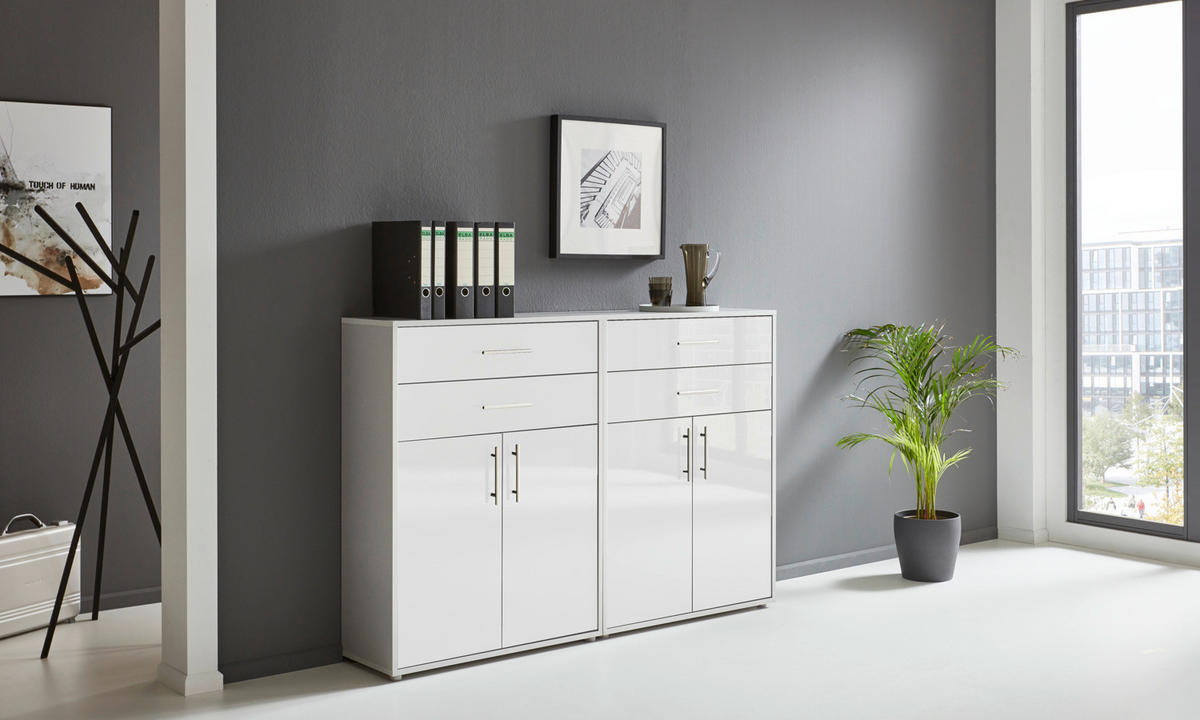 AKTENSCHRANK 168,8/113,6/33 cm  - Weiß Hochglanz/Grau, MODERN, Holzwerkstoff (168,8/113,6/33cm) - MID.YOU