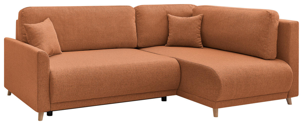 ECKSOFA MILOS Rostfarben Flachgewebe, Struktur Rückenkissen, Bettkasten, Schlaffunktion, Rücken echt  - Rostfarben/Naturfarben, Design, Textil (224/148cm) - P & B