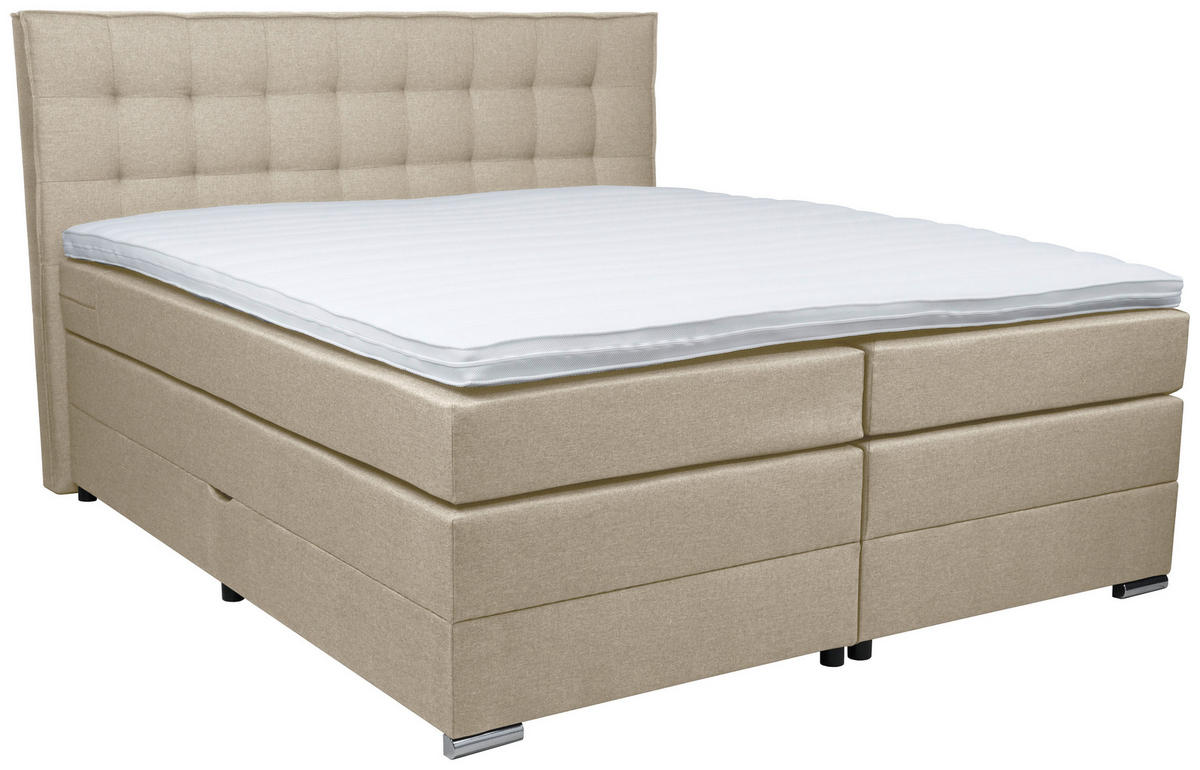 BOXSPRINGBETT 180/200 cm  in Beige  - Chromfarben/Beige, Konventionell, Kunststoff/Textil (180/200cm) - Boxxx