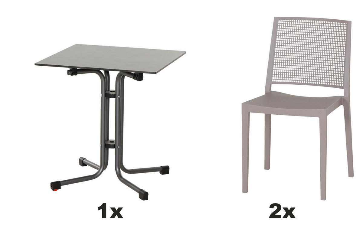 GARTENGARNITUR 3-teilig 3-teilig  - Taupe/Anthrazit, Basics, Kunststoff/Metall (65/80/65cm) - Siena Garden