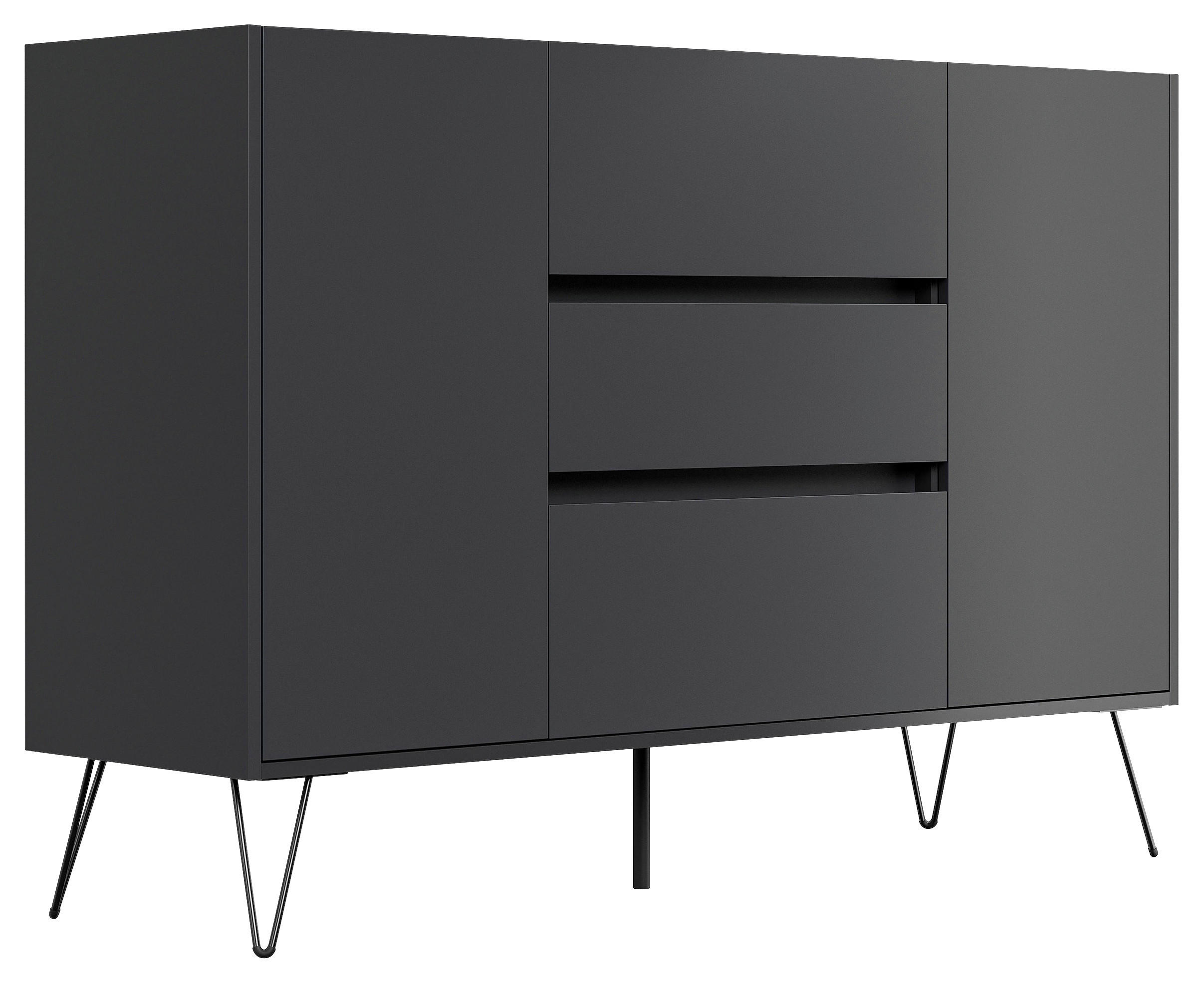 SIDEBOARD Posseik Industrial 140/93,6/42 cm 3 Schublade(n)  - Graphitfarben/Schwarz, Design, Holzwerkstoff/Metall (140/93,6/42cm) - P & B