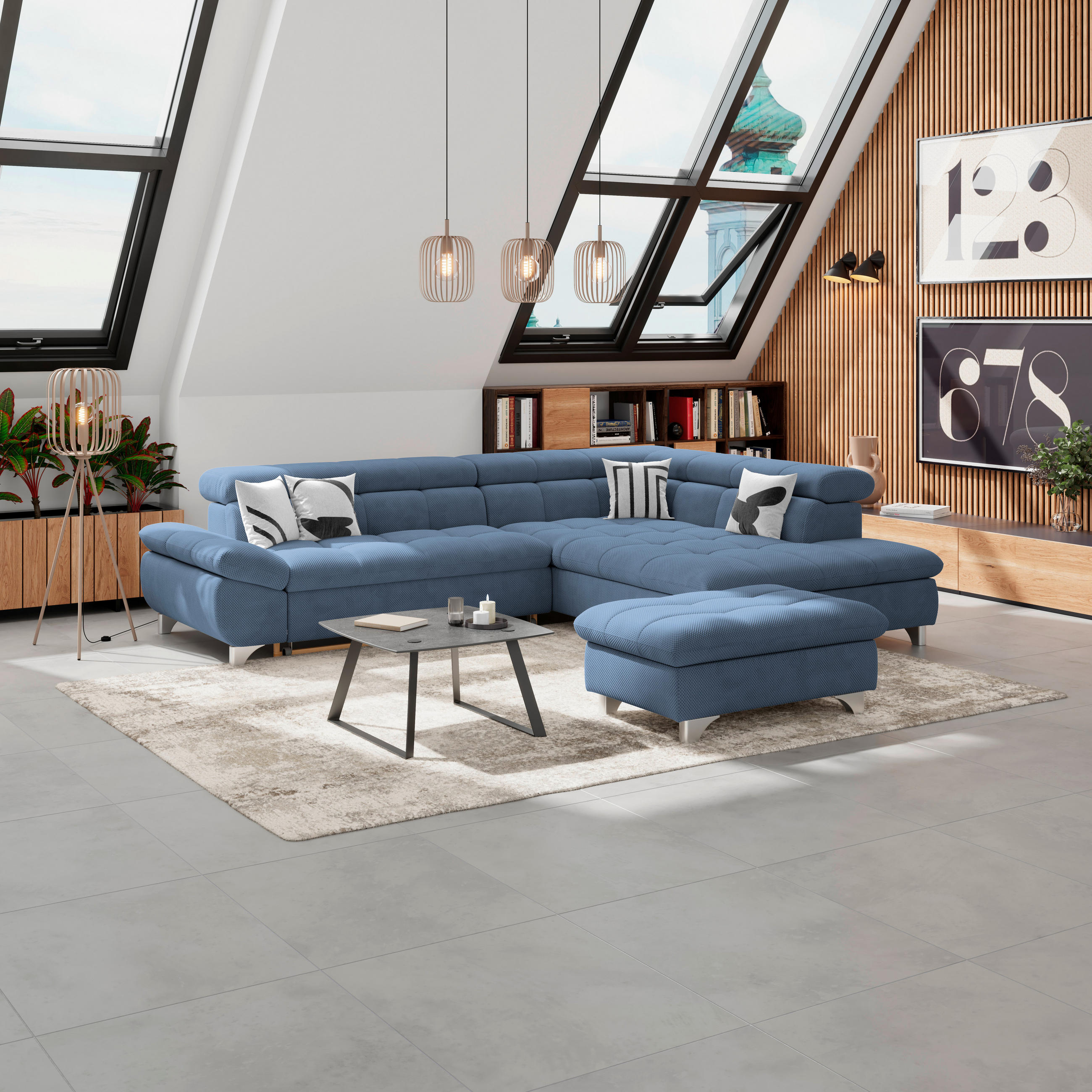 HOCKER in Textil Dunkelblau  - Chromfarben/Dunkelblau, Konventionell, Textil/Metall (108/46/108cm) - Livetastic