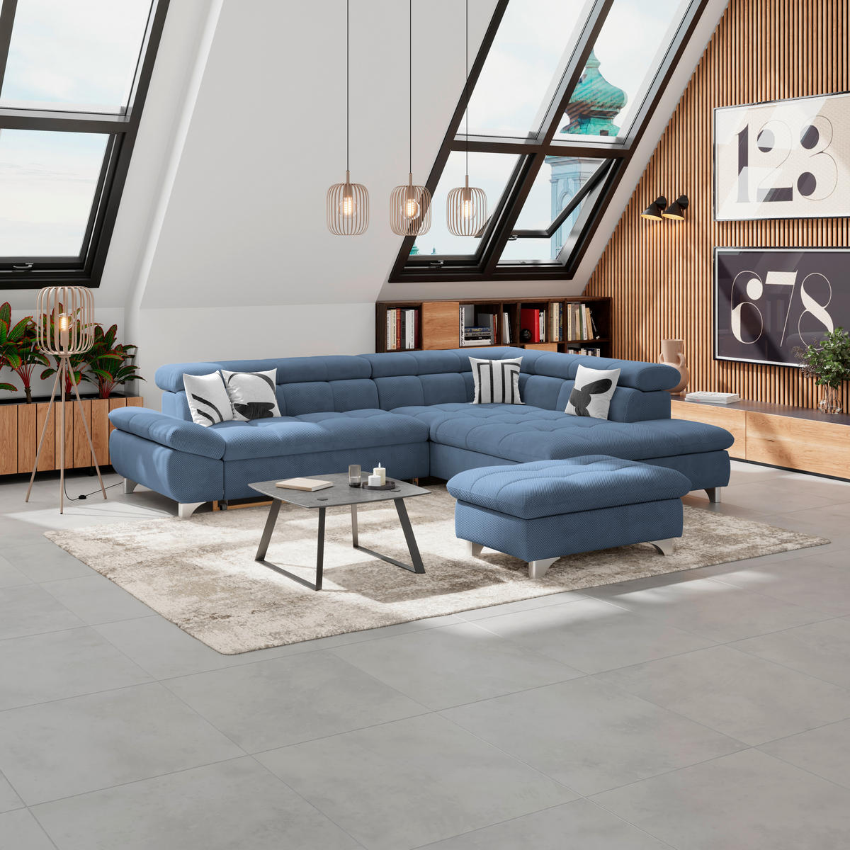 HOCKER Chenille Dunkelblau  - Chromfarben/Dunkelblau, KONVENTIONELL, Textil/Metall (108/46/108cm) - Livetastic