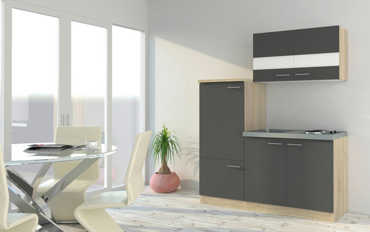 KÜCHENBLOCK 160 cm   in Eichefarben  - Edelstahlfarben/Eichefarben, Basics, Holzwerkstoff/Metall (160cm) - Respekta