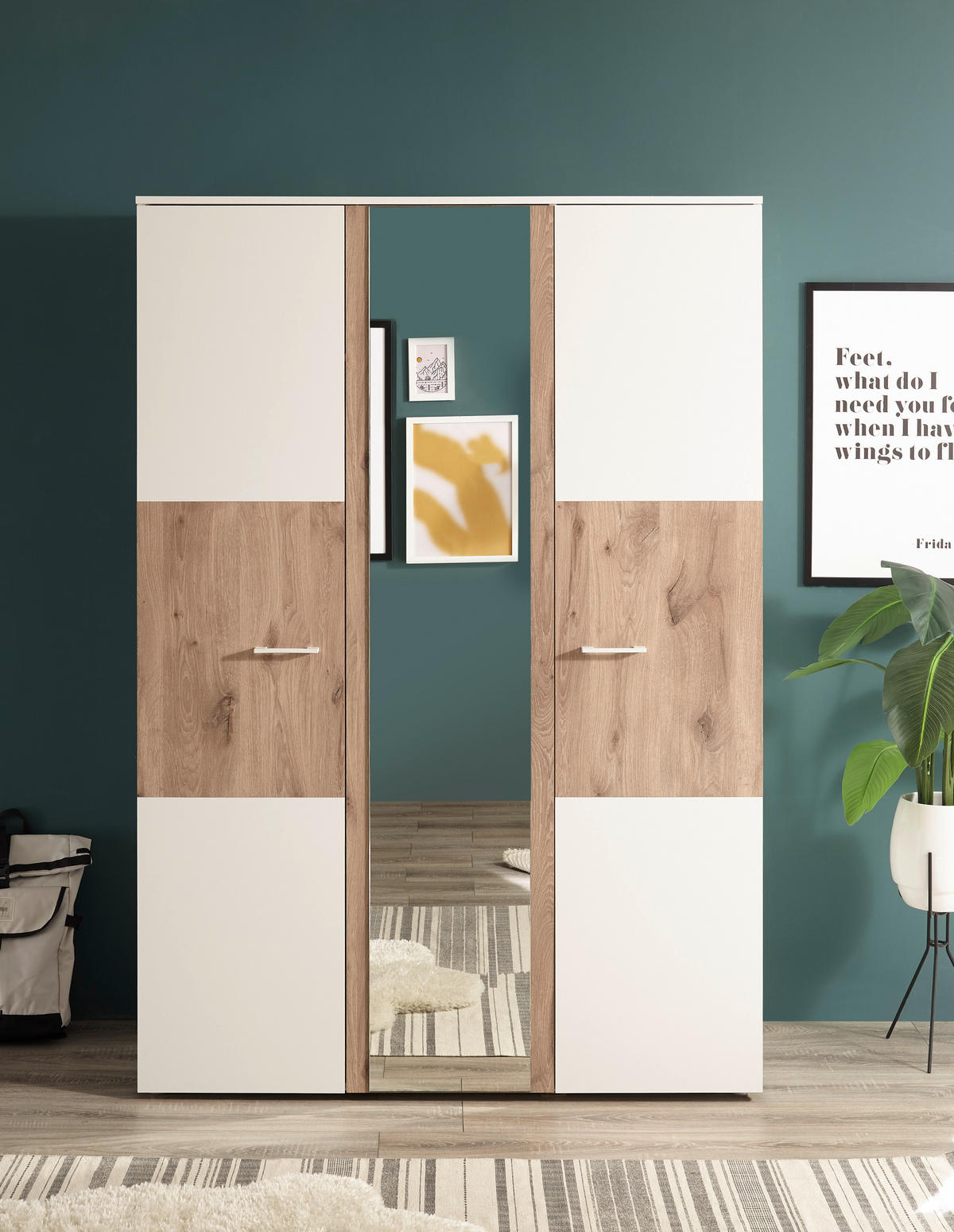 KLEIDERSCHRANK 135/195/60 cm 3-türig Weiß, Eichefarben  - Eichefarben/Weiß, KONVENTIONELL, Holzwerkstoff/Kunststoff (135/195/60cm) - MID.YOU