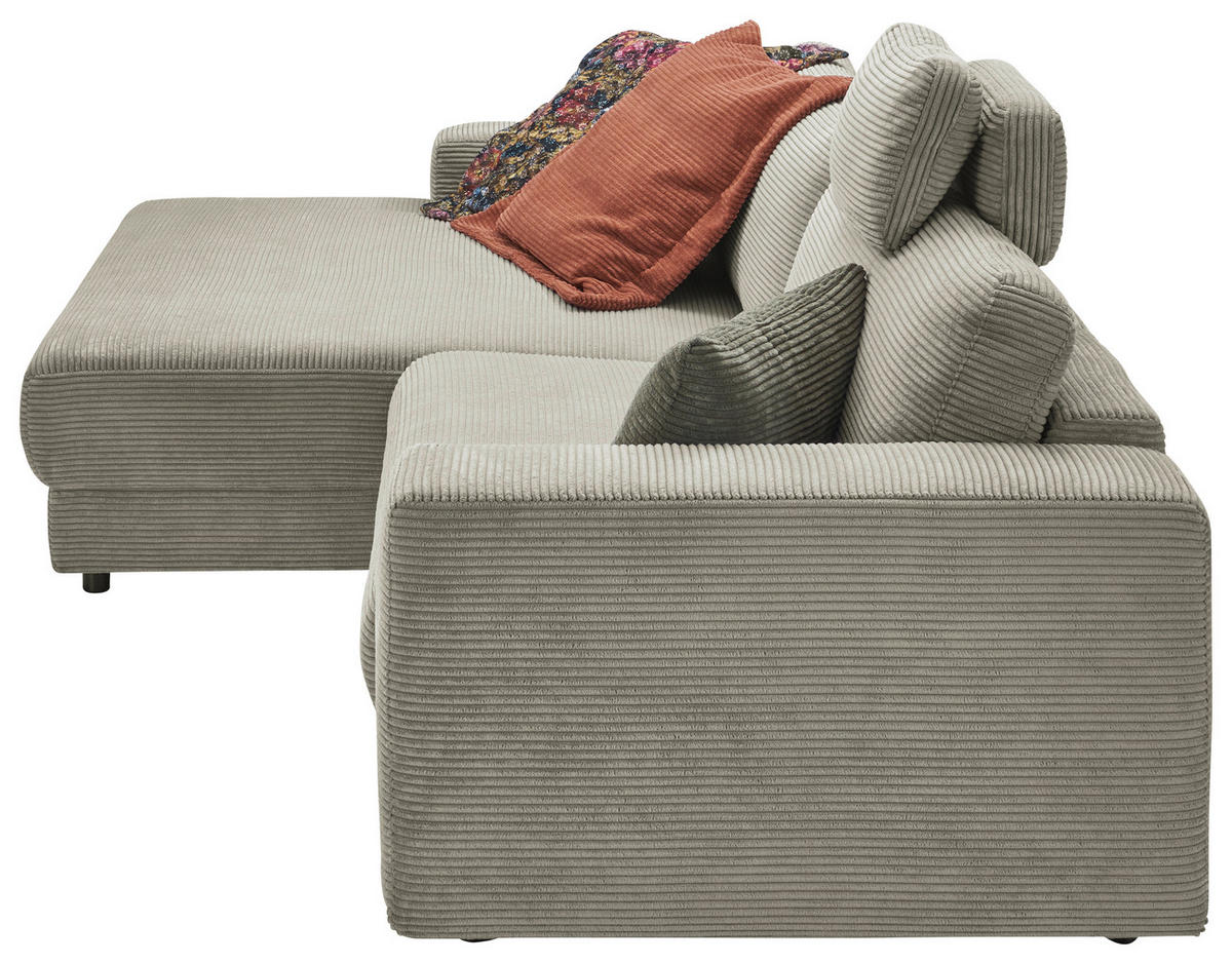 ECKSOFA inkl. Relaxfunktion in Cord Graubraun  - Graubraun/Schwarz, Design, Kunststoff/Textil (168/296cm) - Pure Home Lifestyle