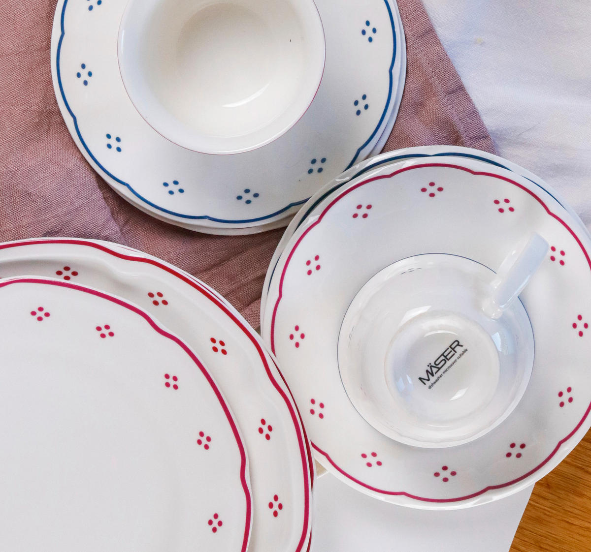 KAFFEESERVICE Rot, Weiß LOVA 18-teilig  - Rot/Weiß, Basics, Keramik - Mäser