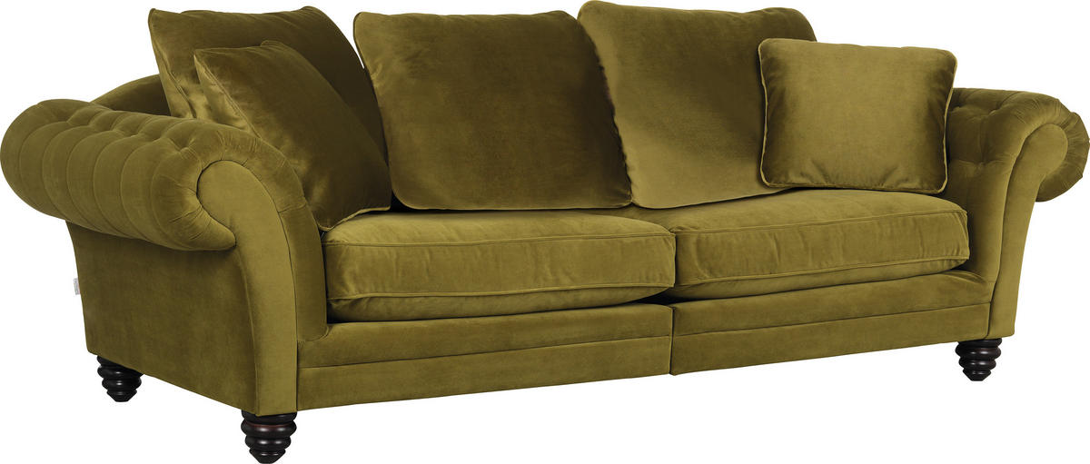 MEGASOFA in Samt Grün  - Dunkelbraun/Grün, Design, Holz/Textil (273/85/110cm) - Ambia Home