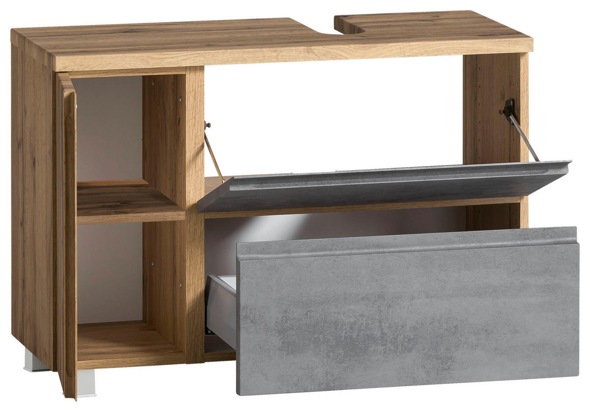 SKRINKA POD UMÝVADLO, 85/56/35 cm - svetlosivá/dub wotan, Modern, kompozitné drevo (85/56/35cm) - Held