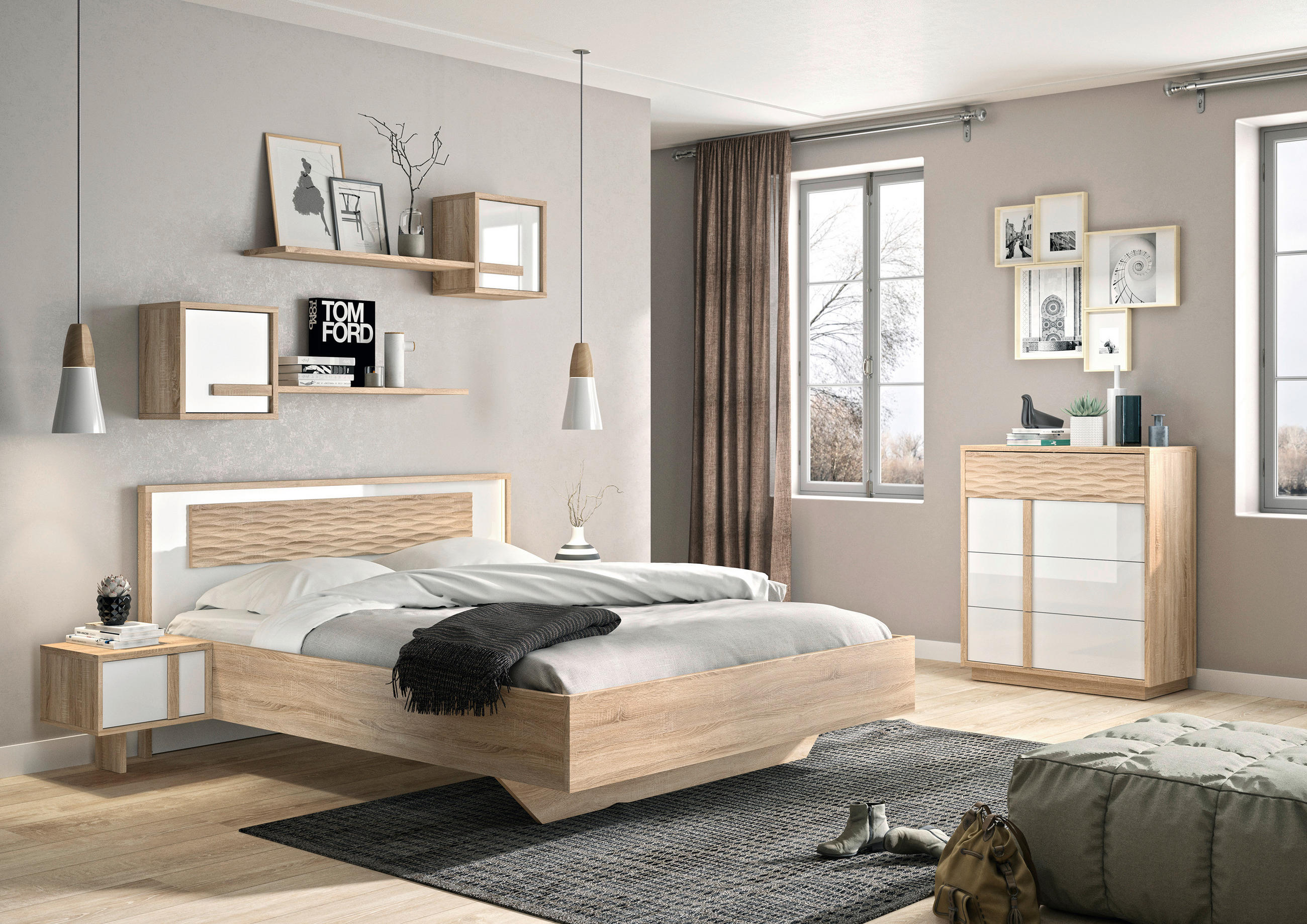 NACHTSCHRANK 42/42/36 cm - Weiß Hochglanz/Sonoma Eiche, MODERN, Holzwerkstoff (42/42/36cm) - MID.YOU