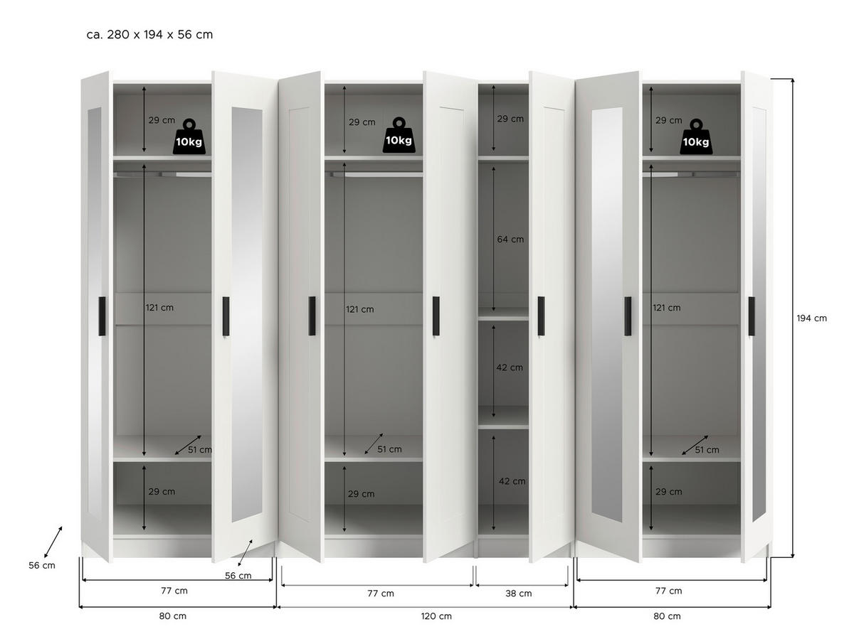 DREHTÜRENSCHRANK  in Weiß  - Schwarz/Weiß, ROMANTIK / LANDHAUS, Holzwerkstoff/Kunststoff (280/194/56cm) - Livetastic