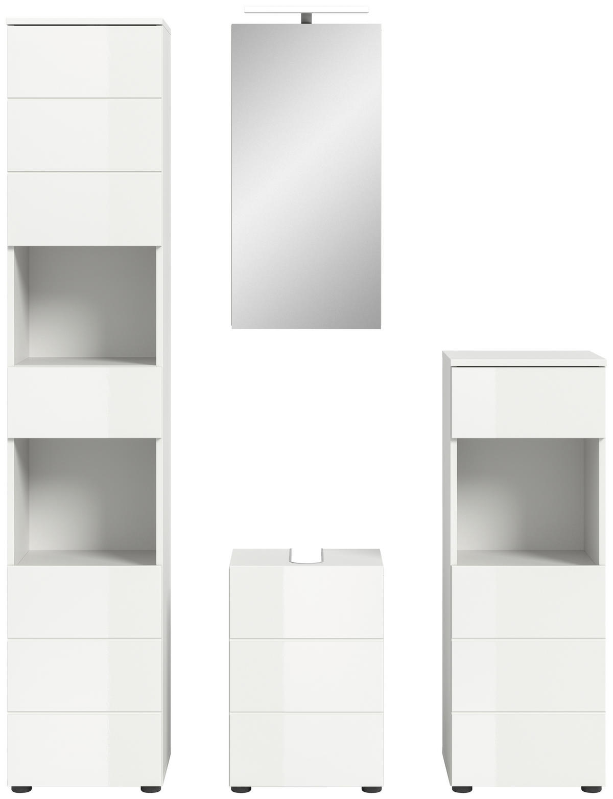 BADEZIMMER 4-teilig  in 114 cm  - Weiß Hochglanz/Schwarz, MODERN, Holzwerkstoff/Kunststoff (114cm) - MID.YOU