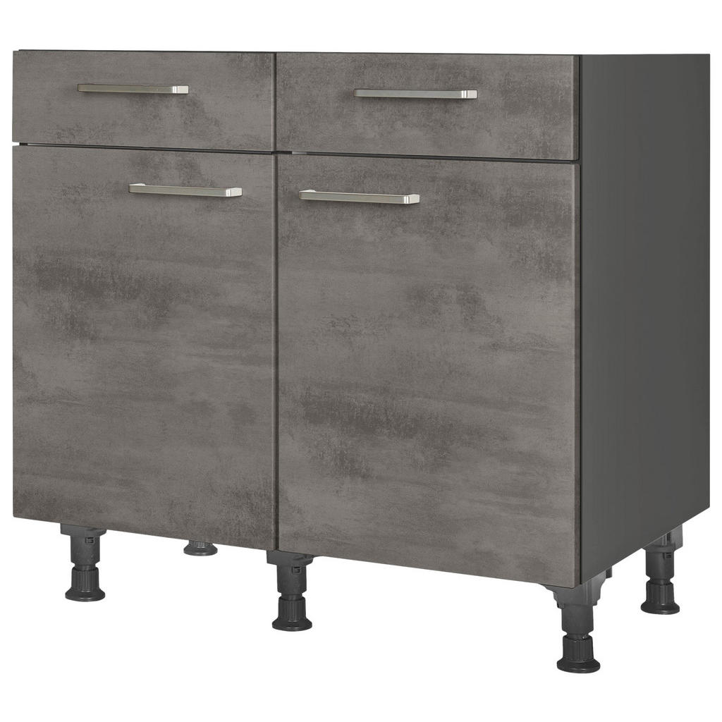 Thumbnail - Nobilia Schubkastenunterschrank Riva, Schiefer, Metall, 1 Fächer, 2 Schubladen, einzeln stellbar, 90x87x56 cm, Blauer En...