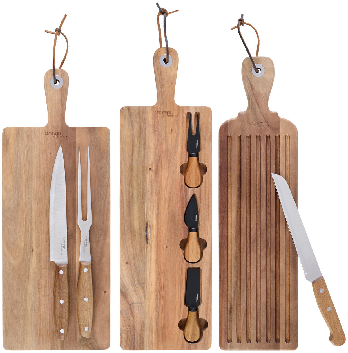 SET ZA RAZREZOVANJE - barve nerjavečega jekla/barve akacije, Trendi, kovina/les - Homeware Profession.