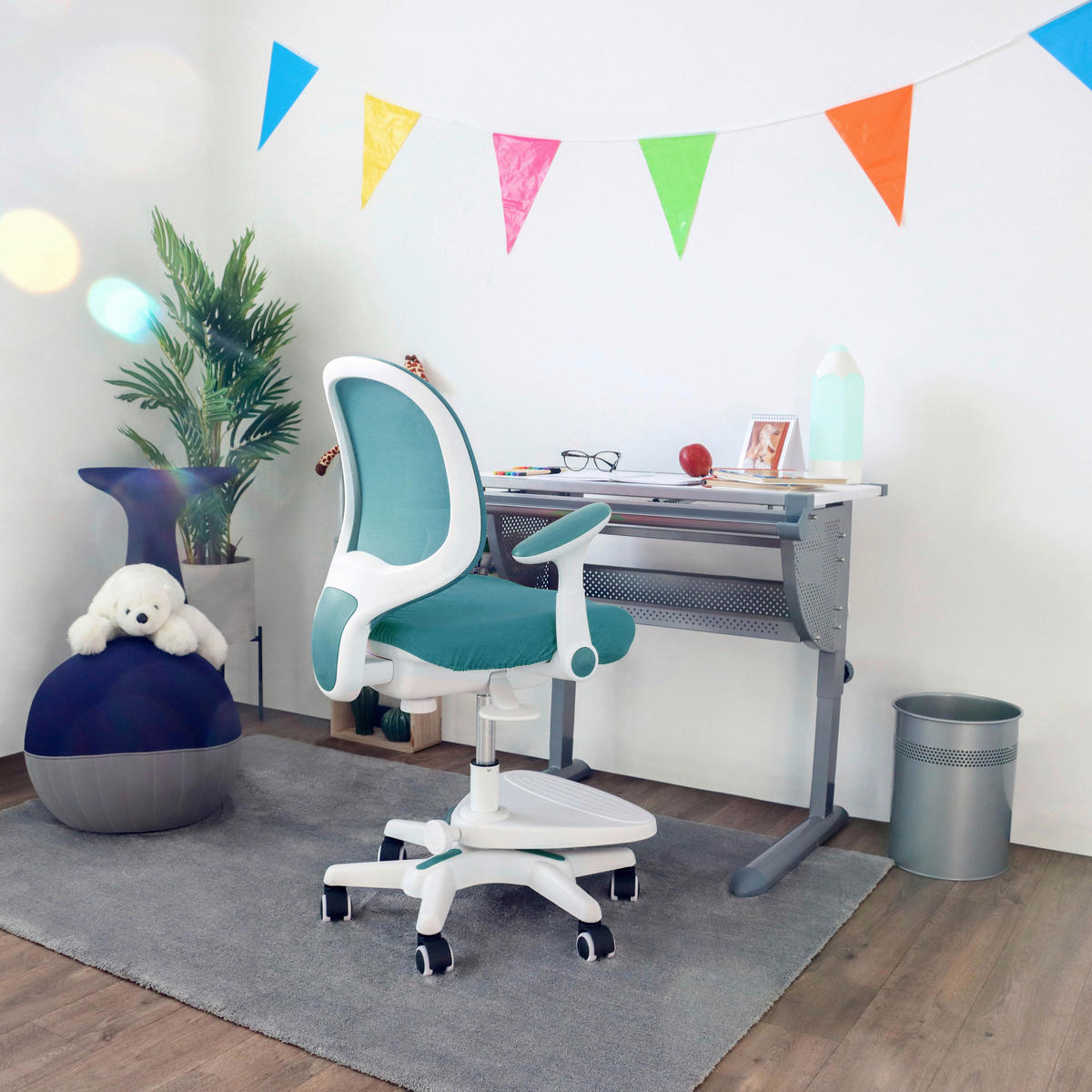 MLADINSKI VRTLJIVI STOL umetna masa, tekstil modra, bela  - modra/bela, Moderno, umetna masa/tekstil (56/89/52cm) - MID.YOU