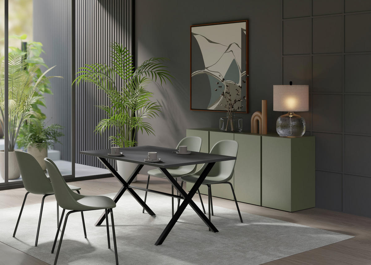 ESSTISCH Anthrazit rechteckig   - Anthrazit/Schwarz, Design, Holzwerkstoff/Metall (140/90/76cm) - Stylife