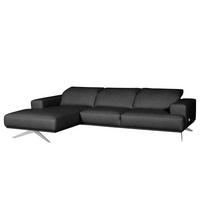 ECKSOFA  in Echtleder Schwarz  187/295 cm  - Chromfarben/Schwarz, Design, Leder/Metall (187/295cm) - Livetastic