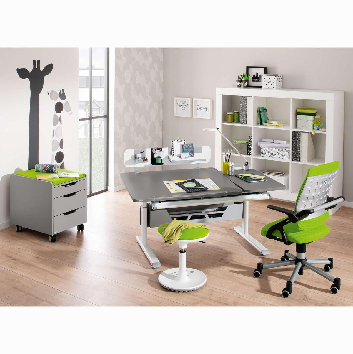 JUGENDSCHREIBTISCH 130/70/53-79 cm  in Grau, Weiss, Schieferfarben  - Weiss/Schieferfarben, Basics, Holzwerkstoff/Metall (130/70/53-79cm) - Paidi