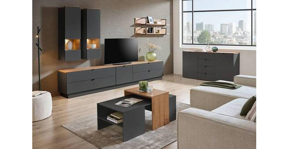 TV-ELEMENT Graphitfarben, Eiche Artisan  140/62/44 cm  - Schwarz/Graphitfarben, MODERN, Holzwerkstoff/Metall (140/62/44cm) - Hom`in