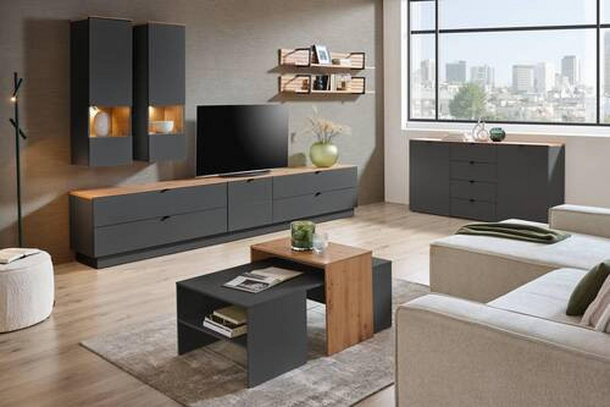 TV-ELEM 140/62/44 cm  - grafitszürke/fekete, Modern, faalapú anyag/fém (140/62/44cm) - Hom`in