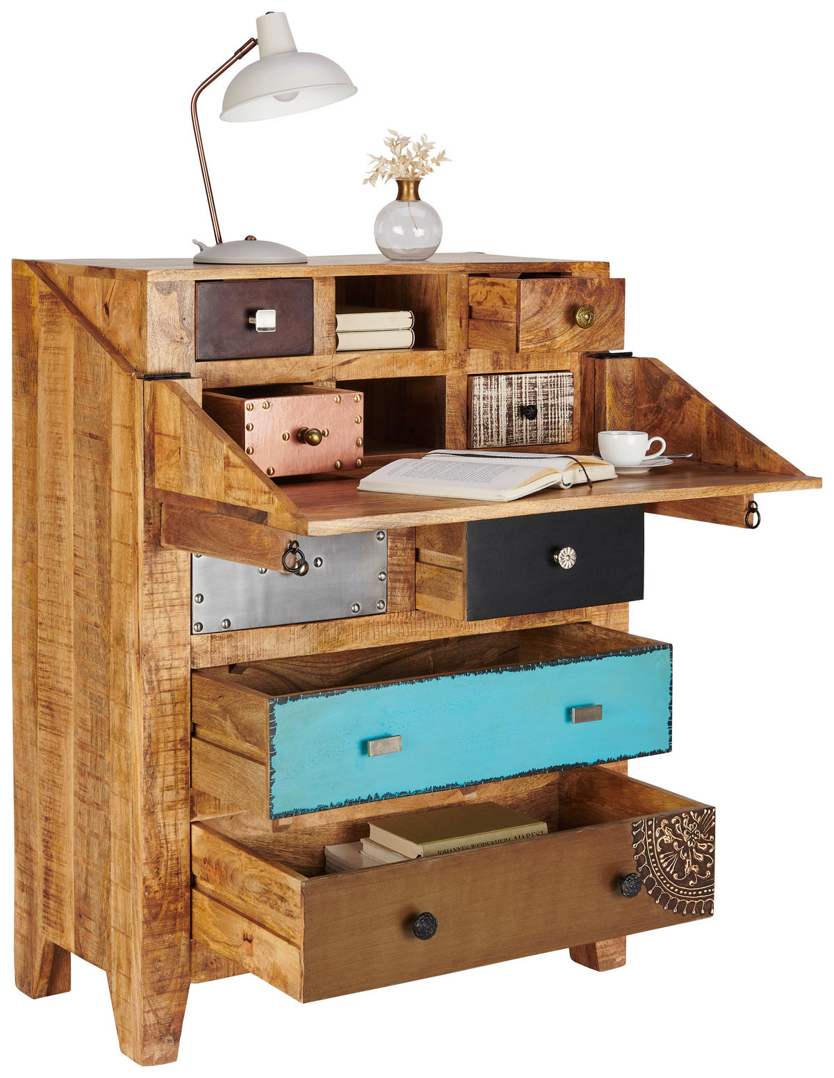 Birou Secretar in multicolor, culoare natur  - maro/culoare inox, Romantik / Landhaus, metal/lemn (80/106/40cm) - Landscape