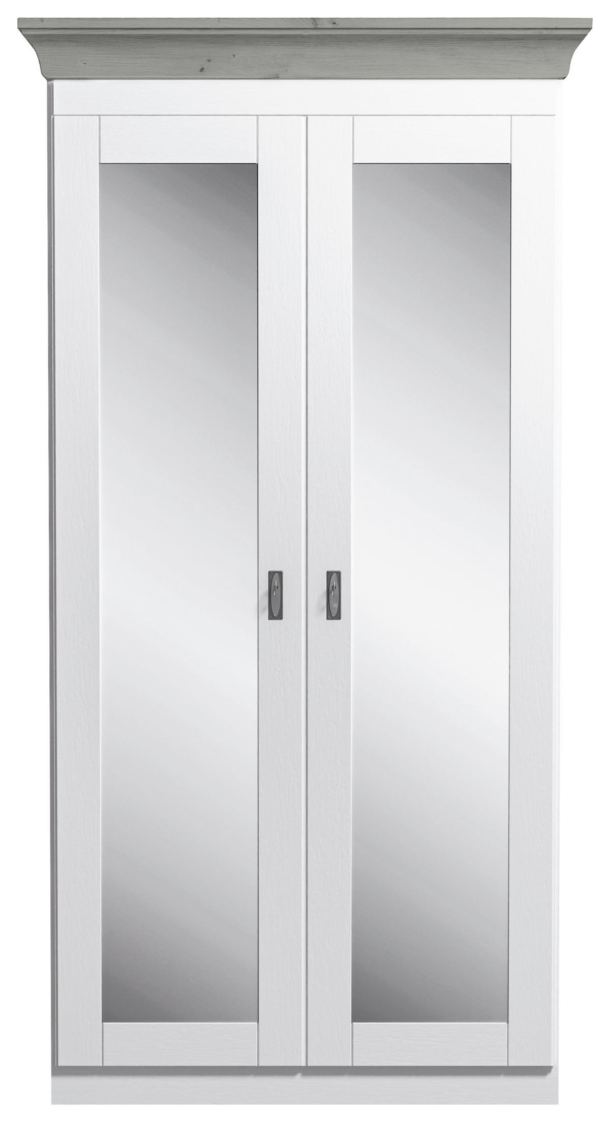 DREHTÜRENSCHRANK 108/210/64 cm,  in Grau, Klar, Weiß, 2-türig  - Klar/Weiß, ROMANTIK / LANDHAUS, Glas/Holz (108/210/64cm) - Boxxx