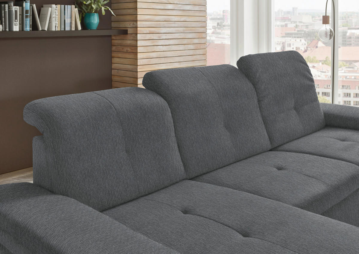 ECKSOFA in Flachgewebe Graubraun  - Graubraun/Schwarz, Design, Textil/Metall (174/297cm) - Beldomo Style