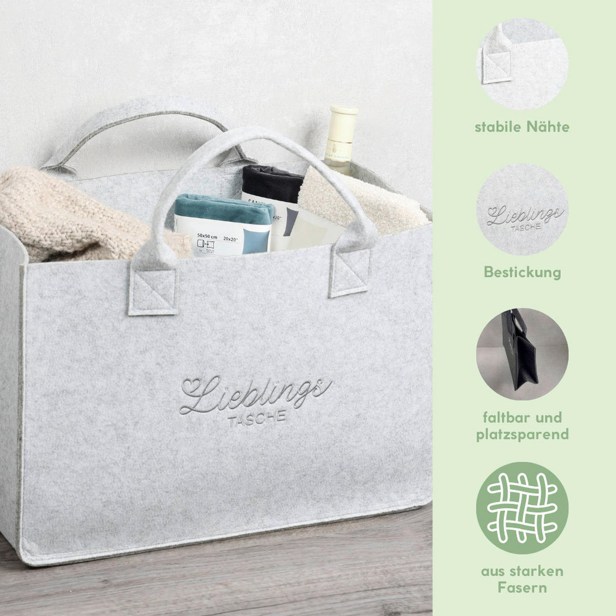 EINKAUFSTASCHEN 2ER SET  - Dunkelgrau/Hellgrau, Basics, Kunststoff (50/34/25cm) - Kesper