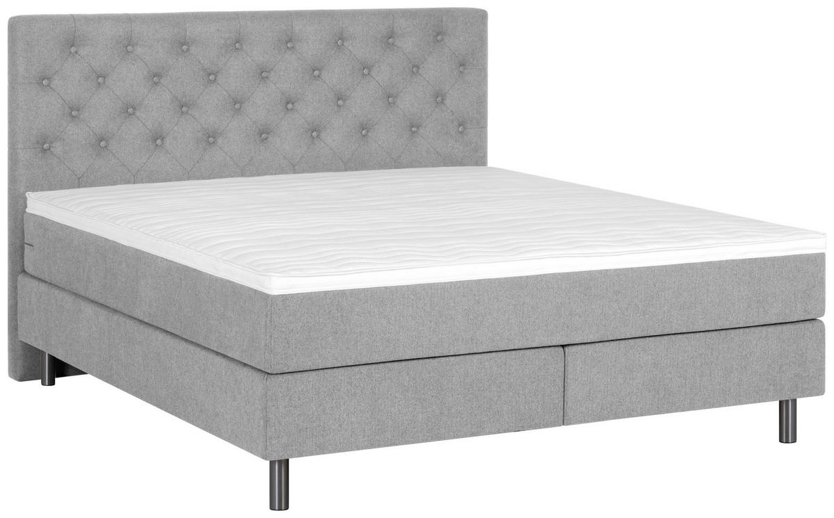 BOXSPRINGBETT 140/200 cm,  in Hellgrau, Matratze, Topper, unterschiedliche Matratzenhärtegrade je Bettseite, H3 + H4 = fest + sehr fest  - Silberfarben/Hellgrau, KONVENTIONELL, Textil/Metall (140/200cm) - Welnova