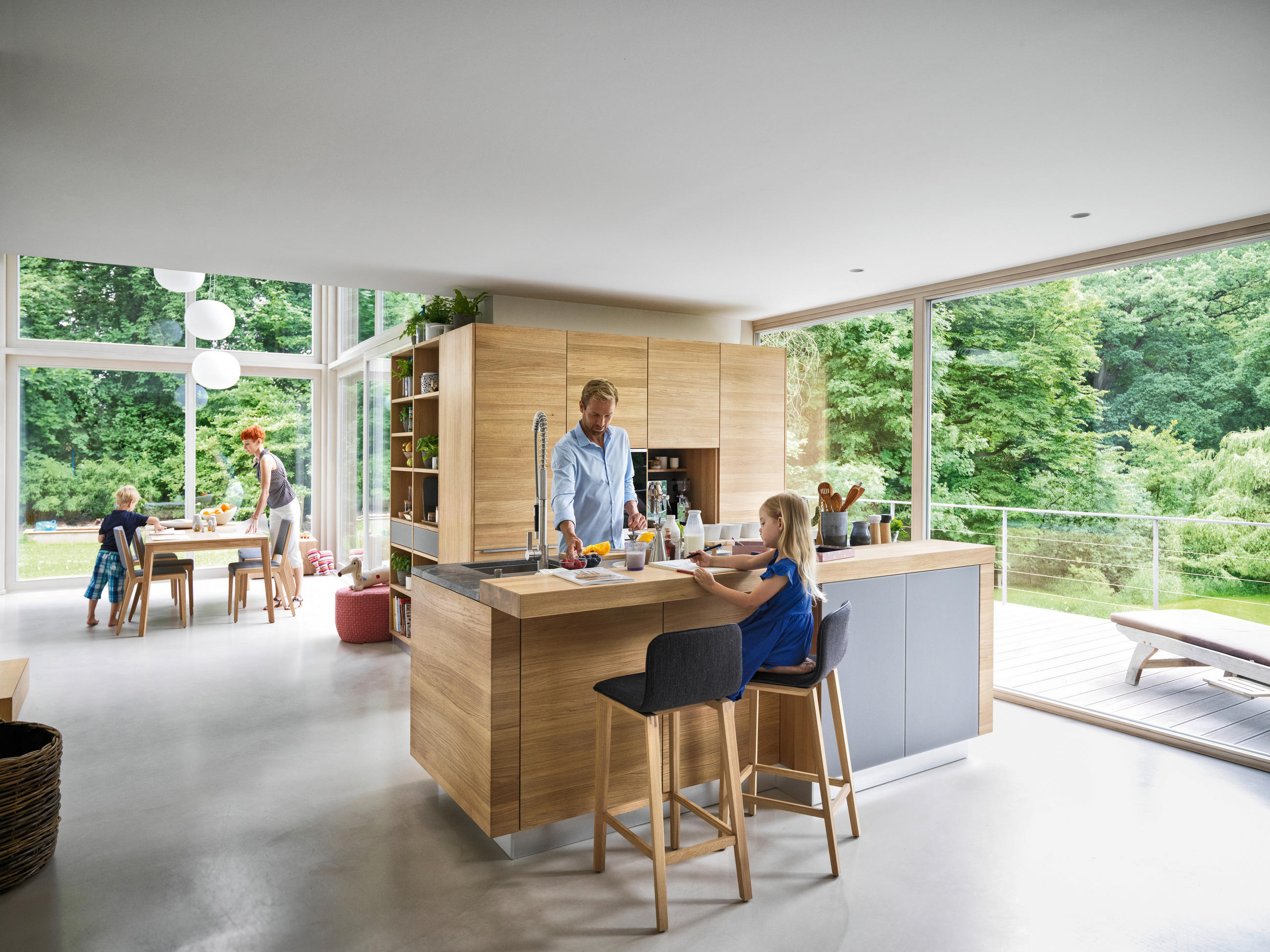 EINBAUKÜCHE   - Eichefarben/Grau, Design, Holz - Team 7