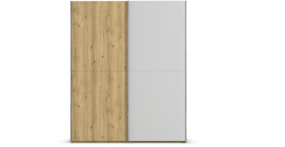 SCHWEBETÜRENSCHRANK 180/223/68 cm 2-türig Eichefarben, Chromfarben, Hellgrau  - Chromfarben/Eichefarben, Design, Glas/Holz (180/223/68cm) - Novel