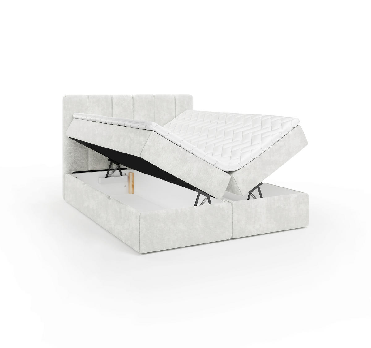 BOXBETT 160/200 cm,  in Creme, gepolstertes Kopfteil, Bettkasten, Topper, Matratze, H3 = fest  - Creme/Schwarz, Design, Holzwerkstoff/Kunststoff (160/200cm) - Esposa