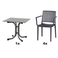 GARTENGARNITUR 5-teilig Stahl 5-teilig  - Anthrazit, Basics, Kunststoff/Metall (80/80/80cm) - Siena Garden