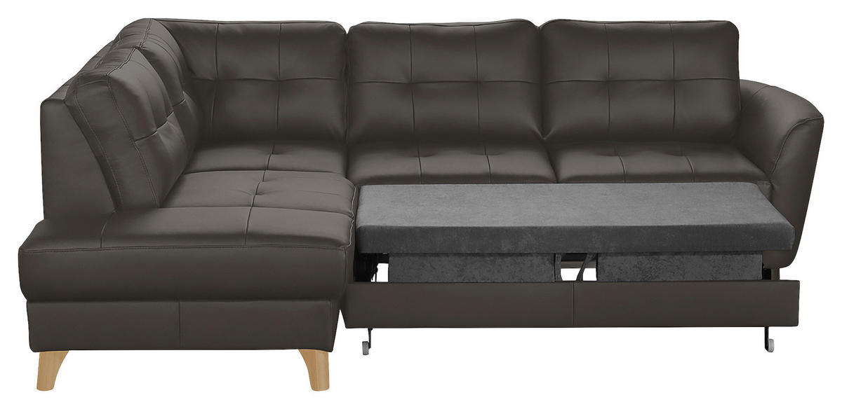 ECKSOFA in Lederlook Echtleder Dunkelbraun  - Dunkelbraun/Buchefarben, Design, Leder/Holz (190/236cm) - Livetastic