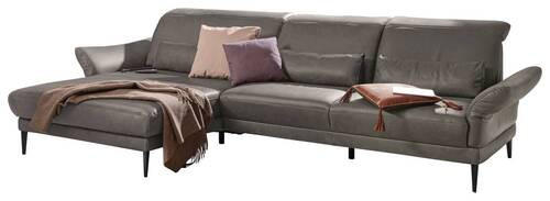 ECKSOFA Dunkelgrau Echtleder  - Dunkelgrau/Schwarz, Design, Leder/Metall (193/312cm) - Musterring