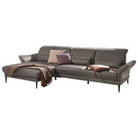 ECKSOFA Dunkelgrau Echtleder  - Dunkelgrau/Schwarz, Design, Leder/Metall (193/312cm) - Musterring