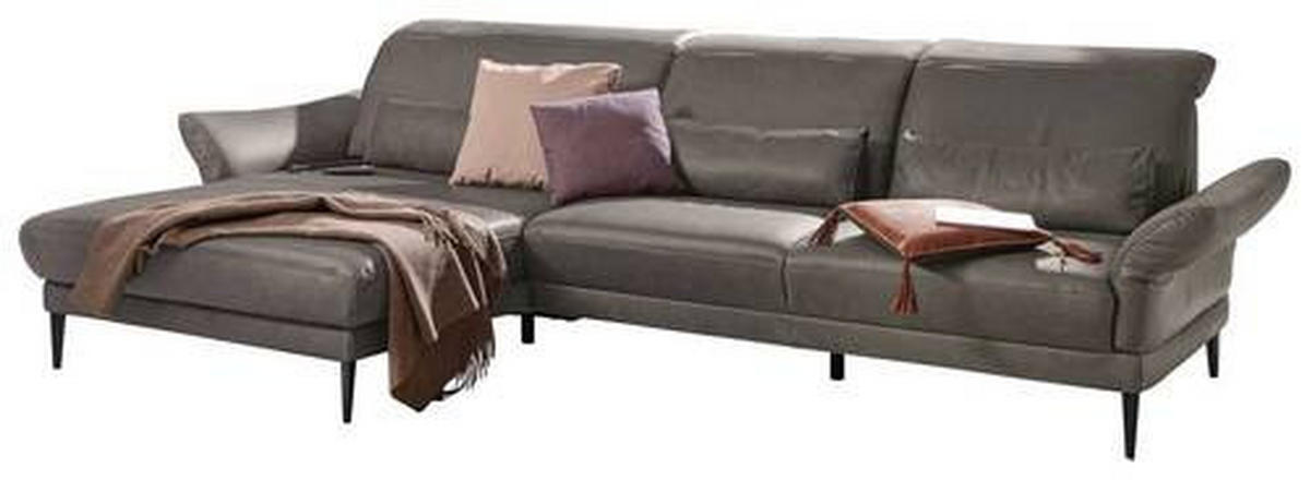 ECKSOFA Dunkelgrau Echtleder  - Dunkelgrau/Schwarz, Design, Leder/Metall (193/312cm) - Musterring