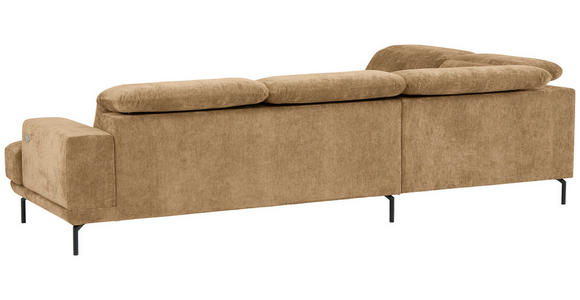 ECKSOFA Hellbraun Chenille Kopfteilverstellung, Sitztiefenverstellung  - Hellbraun/Schwarz, Design, Textil/Metall (243/307cm) - Xora
