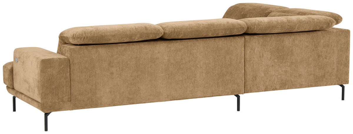 ECKSOFA Hellbraun Chenille Kopfteilverstellung, Sitztiefenverstellung  - Hellbraun/Schwarz, Design, Textil/Metall (243/307cm) - Xora