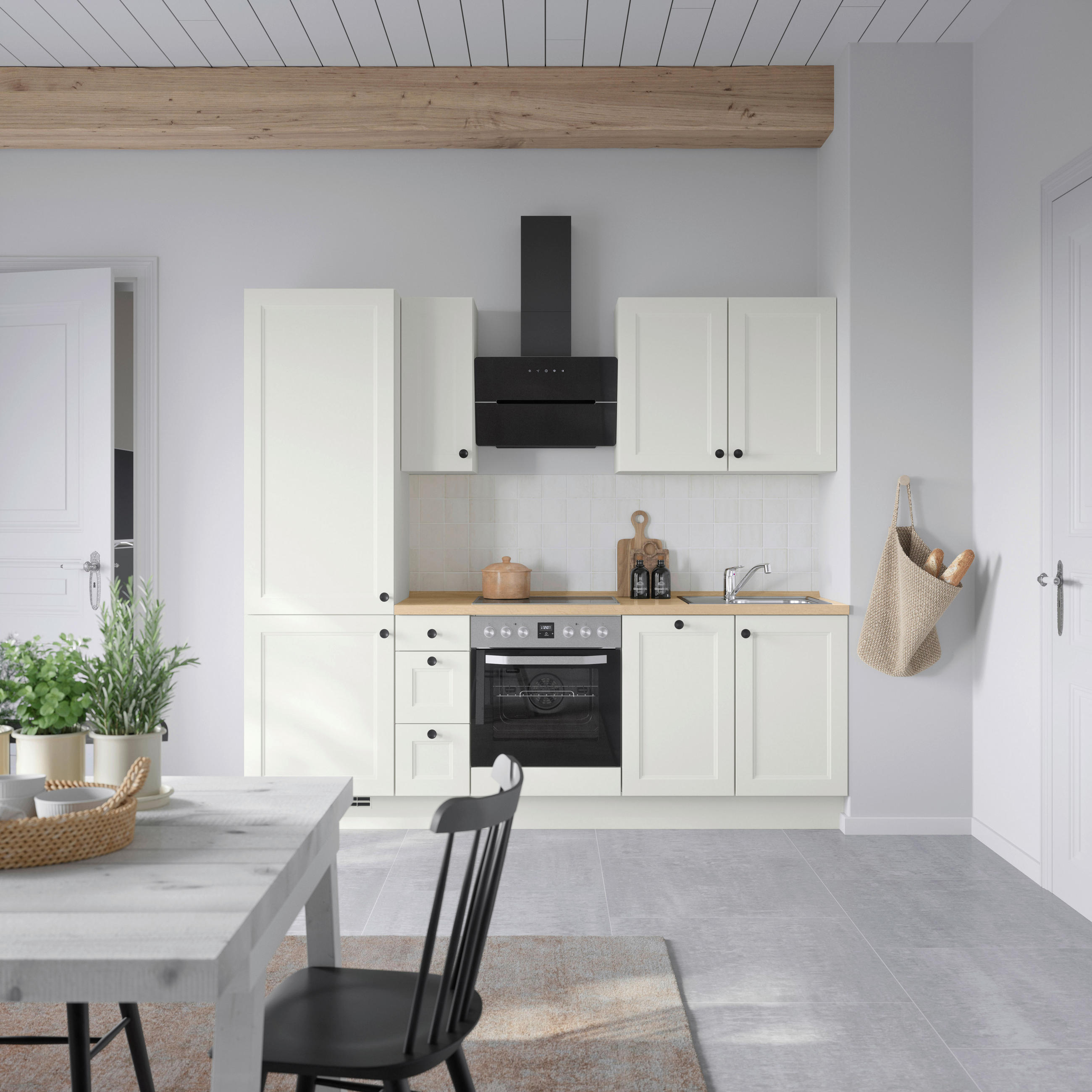 KÜCHENBLOCK 240 cm   in Weiß, Eichefarben  - Eichefarben/Schwarz, MODERN, Holzwerkstoff/Metall (240cm) - Nobilia