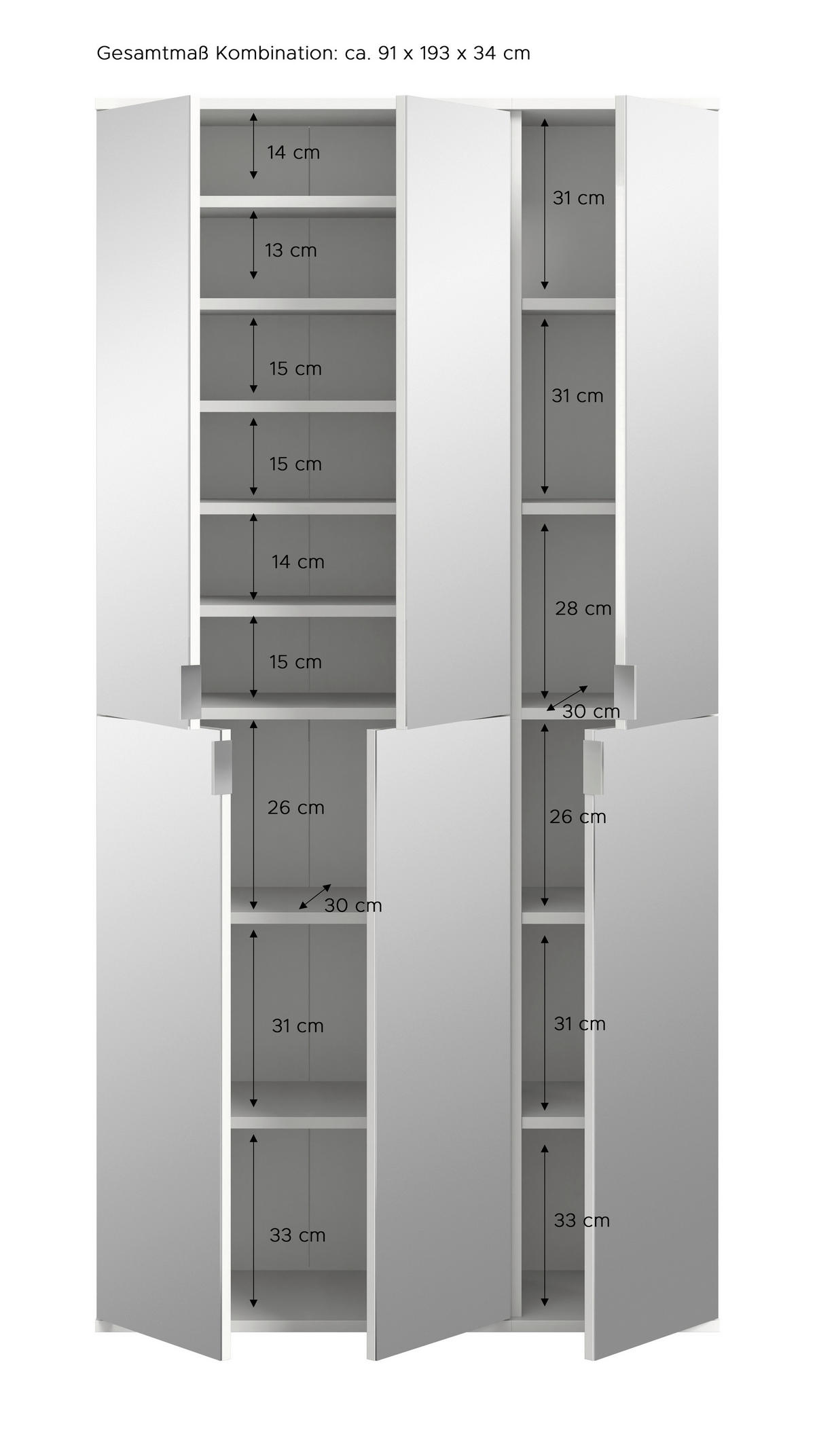 DREHTÜRENSCHRANK 91/193/34 cm 6-türig Weiß  - Chromfarben/Weiß, MODERN, Glas/Holzwerkstoff (91/193/34cm) - MID.YOU