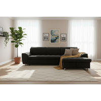 ECKSCHLAFSOFA MERIDIAN Mikrofaser Schwarz  inkl. Bettkasten, Schlaffunktion, Rücken echt  - Chromfarben/Schwarz, KONVENTIONELL, Textil/Metall (278/171cm) - MID.YOU