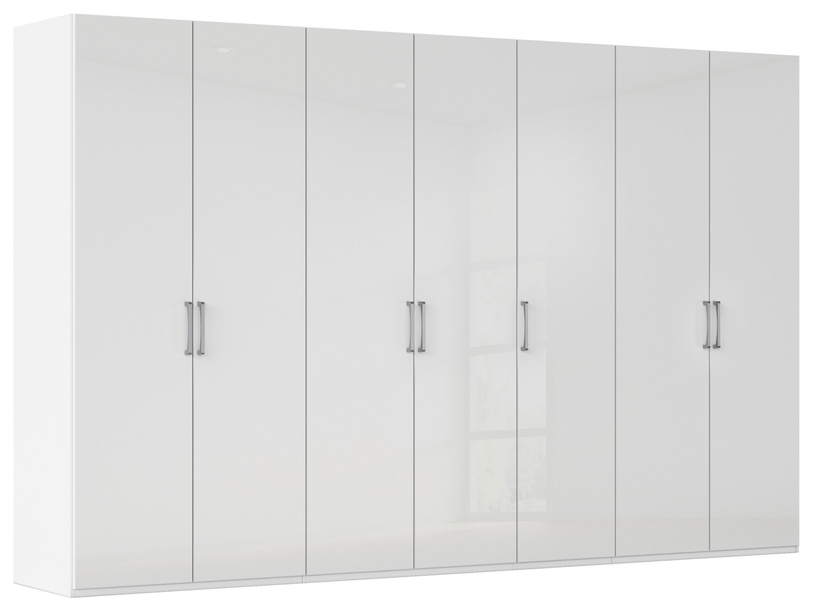 DREHTÜRENSCHRANK 350/235/61 cm,  in Weiß, Weiß Hochglanz, 7-türig  - Edelstahlfarben/Weiß Hochglanz, Basics, Holzwerkstoff/Metall (350/235/61cm) - Novel