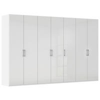 DREHTÜRENSCHRANK 350/235/61 cm,  in Weiß, Weiß Hochglanz, 7-türig  - Edelstahlfarben/Weiß Hochglanz, Basics, Holzwerkstoff/Metall (350/235/61cm) - Novel