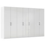 DREHTÜRENSCHRANK 350/223/61 cm,  in Weiß, Weiß Hochglanz, 7-türig  - Edelstahlfarben/Weiß Hochglanz, Basics, Holzwerkstoff/Metall (350/223/61cm) - Novel
