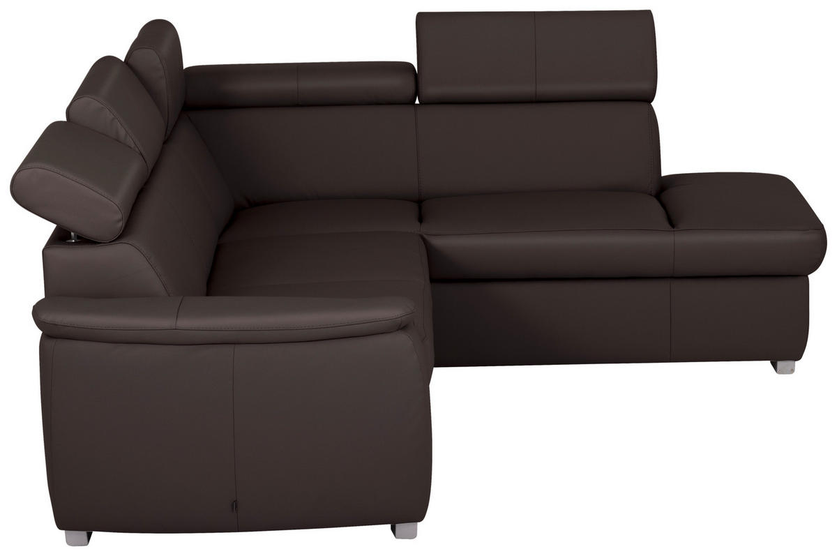 ECKSOFA  in Lederlook Echtleder Dunkelbraun  - Dunkelbraun/Silberfarben, Leder/Holz (262/211cm) - Celina Home