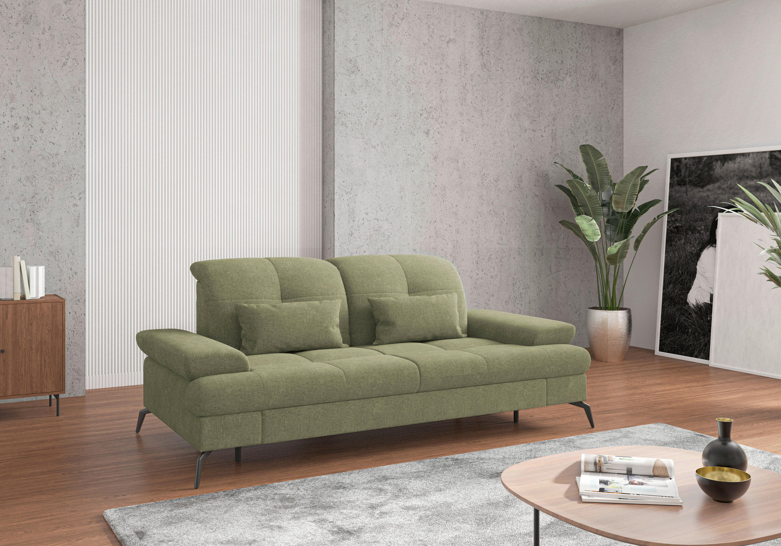2,5-SITZER  in Flachgewebe Hellgrün  - Schwarz/Hellgrün, KONVENTIONELL, Textil/Metall (202/90/122cm) - Sit & More