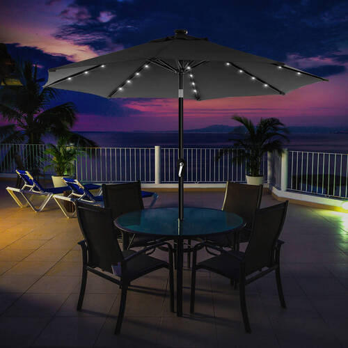 LED-Sonnenschirm 270 cm Grau  - Schwarz/Grau, Basics, Textil/Metall (270/270cm) - Modante